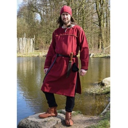 Battle Merchant Wikinger-Kostüm Wikinger Tunika Ove mit Fischgrätmuster aus Baumwolle, weinrot rot 48 – M