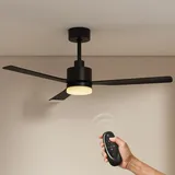 EMKE Deckenventilator mit Beleuchtung, Fernbedienung Ventilator Lampe Leise Deckenventilatoren 132 cm, Schwarz Deckenventilator mit Licht Deckenlampe Ventilator mit Licht für Wohnzimmer Schlafzimmer