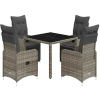 vidaXL 5-tlg. Garten-Bistro-Set mit Kissen Grau Poly Rattan