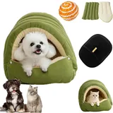 Cutypet Winterhöhle, Hundehöhle Kuschelhöhle, Katzenbett Waschbar, Katzen Höhle, Katzenbett Aus Cord-Tunnelzelt, Abnehmbares Waschbares Bettkissen (Grün, M-45 * 30 * 19cm)