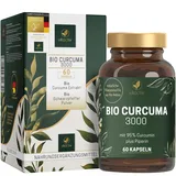 VITACTIV Bio Curcuma 3000 - Bio Kurkuma Kapseln Hochdosiert - Curcuma Extrakt mit 95% Curcumin - Piperin für Hohe Bioverfügbarkeit - Ohne Magnesiumstearat, Vegan - 60 Curcuma Kapseln (für 60 Tage)