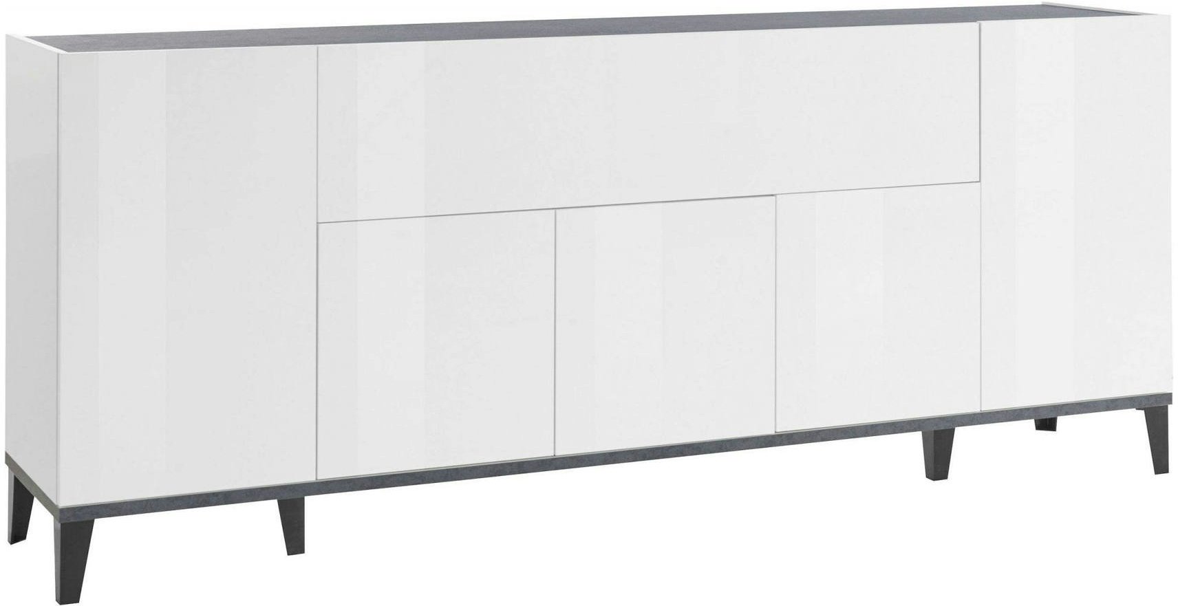 Dmora Kommode Vittorio, Küchen-Sideboard mit 6 Türen, Wohnzimmer-Buffet, 100 % Made in Italy, cm 200x40h82, Weiß glänzend und Schiefer