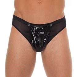 Tanga mit Wet Look-Elementen, schwarz, S-L