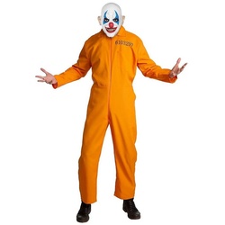 Metamorph Kostüm Häftling Kostüm mit Clownsmaske, Gefängnis-Overall und Horrorclown Maske für Schwerverbrecher mit sch orange