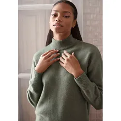 Strickpullover LASCANA, Damen, Gr. 32/34, grün, Strick, Obermaterial: 52% Polyester, 44% Polyacryl, 4% Elasthan, unifarben, meliert, klassisch, bequem hüftlang, Langarm Rippbündchen, Pullover, mit Stehkragen und Rippbündchen, Loungewear