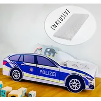 Kids Collective Autobett Kinderbett Jugendbett 80x160 | Polizei Polizeiauto Polizist Kinder Spielbett mit Matratze | Blau