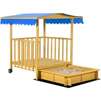 Outsunny Holzsandkasten mit Spielhaus und Dach beige