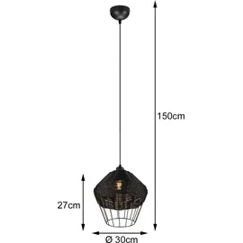 Trio Borka 1-flg. 30 cm rund Schwarz/Rattan