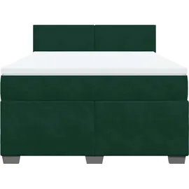 vidaXL Boxspringbett mit Matratze Dunkelgrün 140x200 cm Samt