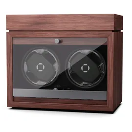 Klarstein Brienz 2 Uhrenbeweger, 2 Uhren, 4 Modi, Holz-Optik, blaue Innenbeleuchtung, Schmuckfach Walnuss