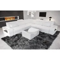 Sofa Dreams Ecksofa Leder Couch Sofa Trivento L Form Ledersofa, L-Form Ledersofa mit LED, wahlweise mit Bettfunktion weiß
