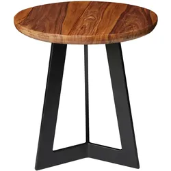 Kadima Design Industrial Beistelltisch Sheesham Holz und Metall, Rustikales Design. 35x35x37 cm