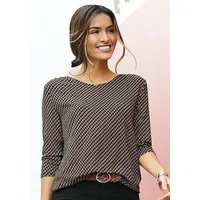 VIVANCE Rundhalsshirt "mit goldfarbenem Zierknopf am Ausschnitt", Damen, Gr.