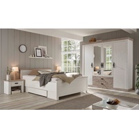 Furn.Design Komplettschlafzimmer Rovola, (in Pinie weiß Landhaus, Set 4-teilig), mit 4-türigem Kleiderschrank