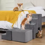 A.FATI Hundetreppe für Bett 60cm Hoch, 5 Stufen Hunderampe für Boxspringbett, rutschfeste Haustiertreppe 60cm Hoch für kleine/verletzte Hunde, Katzen, Katzentreppe für alte Katzen, Farbe in Grau