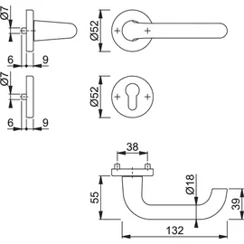 HOPPE Hoppe, Türgriff / Fenstergriff, Grt.Rosette F4 138L/42KV/42KVS,8,OB