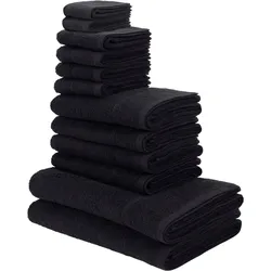 Handtuch Set MY HOME "Sanremo, Duschtücher, Handtücher, Gästetücher, Seiftücher", schwarz, 12 tlg., Frottier, Frottier, Obermaterial: 100% Baumwolle, Handtuch-Sets, Handtücher mit Bordüre, einfarbiges Handtuch-Set aus 100% Baumwolle