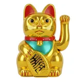 Starlet24® Winkende Glückskatze Winkekatze Lucky Cat Maneki-Neko Winkende Japanische Maneki-Neko batteriebetrieben (Gold Glänzend, 13cm)