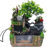 Zimmerbrunnen - Tischbrunnen Wasserfall Aquarium - LED-Beleuchtung - Nebel - 30x18x33 cm - Harz - 220 V - Braun/Grün