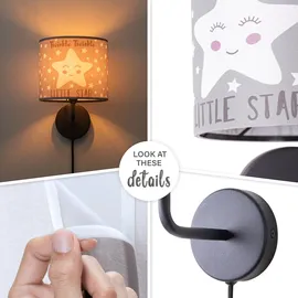 Paco Home Wandlampe Kinderzimmer Stofflampenschirm Rund Wandleuchte Mond Sterne E14 Mit Stecker Und Kabel