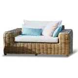 Mirabeau Gartensessel mediterraner Relaxsessel Camas im Rattan-Look braun/creme (komfortabel, inkl. Sitz-, Rücken- & Deko-Kissen, schnelltrocknend), Outdoor-Sessel, Polyrattan & Akazienholz, B 156 cm, H 65 cm, T 126 cm braun