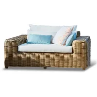Mirabeau Gartensessel mediterraner Relaxsessel Camas im Rattan-Look braun/creme (komfortabel, inkl. Sitz-, Rücken- & Deko-Kissen, schnelltrocknend), Outdoor-Sessel, Polyrattan & Akazienholz, B 156 cm, H 65 cm, T 126 cm braun