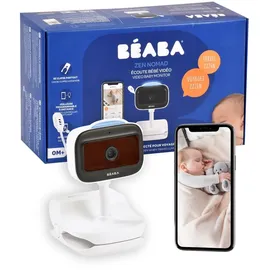 BÉABA BÉABA, Babyphone Kamera Drahtlos mit Clip, Nomade, Nachtsicht, Mobile App, Farbiges Nachtlicht, Walkie Talkie, Schlaflieder, Thermometer, Luftfeuchtekontrolle, 6h Batterielaufzeit, Zen Nomad Weiß