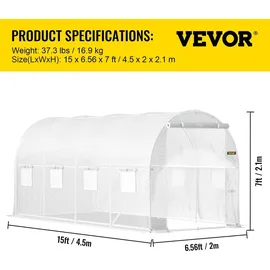Vevor Foliengewächshaus Verzinkter Stahl Weiß PE 4 mm 9,66 m2