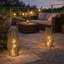 Formano Laterne Rattan 55 cm 3 LED Birnen Solar Dämmerungssensor braun