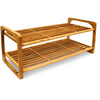 Relaxdays Schuhregal Bambus 75 x 33 x 33 cm stapelbar, 2 Ablagen, natur