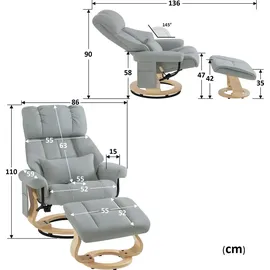 M MCombo Relaxsessel 9066 Mikrofaser 86 x 110 x 90 cm Hellgrau mit Hocker