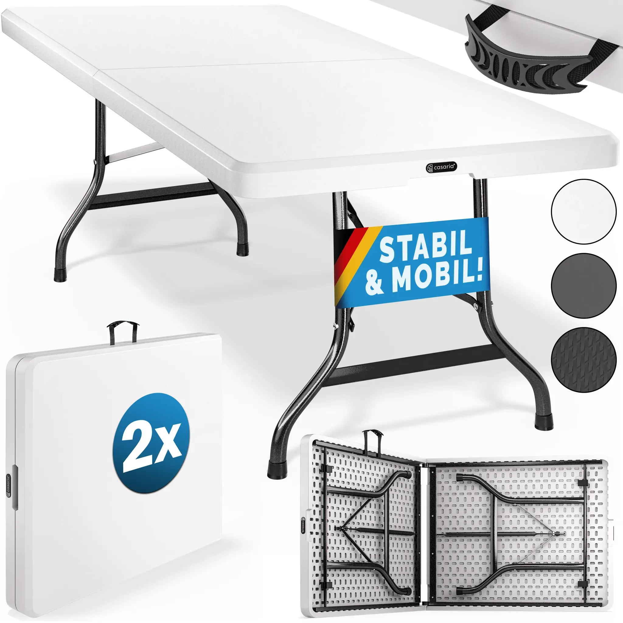 Folding Table w/ Carry Handle 2Pcs White 6ft