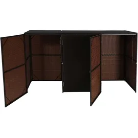 Mendler 3er-Mülltonnenverkleidung HWC-E25, Mülltonnenbox Mülltonnenabdeckung, Poly-Rattan 3x120l ~ braun