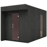 Swedheat Saunahaus Gartensauna Musta 72 mm mit Glastür, Schwarz lasiert schwarz