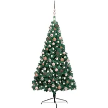 vidaXL Halber Weihnachtsbaum mit LEDs & Kugeln Grün 240 cm