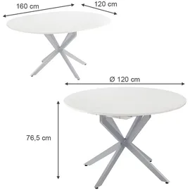 Vicco Esstisch Loyd, 120 x 76.5 cm ausziehbar