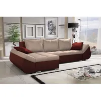 Fun Möbel Ecksofa Sofa KLEO mit Schlaffunktion Braun-Beige Ottomane