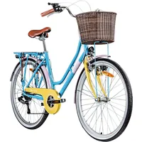 Galano 26 Zoll Cityrad Belgravia 6 Gang Damenfahrrad Mädchenrad Citybike mit Korb (hellblau/gelb, 46 cm)