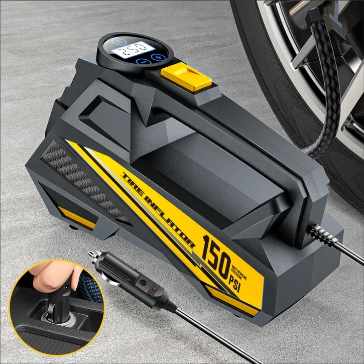 CARSUN Verbesserte 12V 150PSI Elektrische Luftpumpe mit Kabel: Tragbarer Reifenfüller für Auto, Motorrad, Fahrrad & Ball