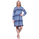 Normann Nachthemd Damen Frottee Nachthemd langarm mit Bündchen in Streifendesign blau 36/38