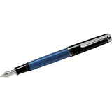 Pelikan Füllhalter Souverän 405, Schwarz-Blau, B (breit), hochwertiger Kolbenfüller im Geschenk-Etui, 932780