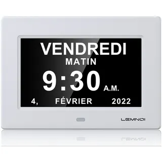Lemnoi 7-Zoll-Digitaluhr mit Kalender, Datum und Uhrzeit, alles in einem, schwarz, Alzheimer-Elternuhr, Medikamentenerinnerung für Großeltern und Kinder