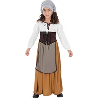 Funidelia Mittelalterliches Bäuerin Kostüm für Mädchen, Rock, Schürze, Hemd, Mieder und Kopftuch, Mittelalter - Outfit für Kinder für Partys, Karneval und Halloween - Größe 7-9 Jahre