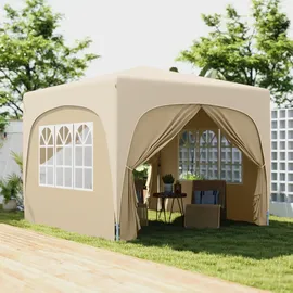 Outsunny Faltpavillon 3 x 3 m inkl. 4 Seitenteile Khaki