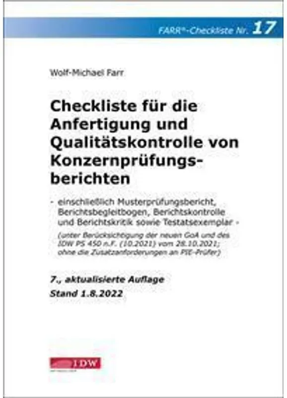 Checkliste 17 Für Die Anfertigung Und Qualitätskontrolle Von Konzernprüfungsberichten - Wolf-Michael Farr  Kartoniert (TB)