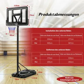 Costway Basketballkorb 170-305 cm Schwarz