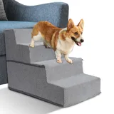 MASTERTOP Hundetreppe 4 Stufen,Große Haustiertreppe aus 30D Schwamm für Hunde und Katzen,rutschfeste Hunderampe Katzentreppe mit Abnehmbarer Bezug für Bett,Sofa(38 * 45 * 60 cm)-Grau