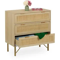 Relaxdays Kommode, 3 Schubladen, Rattan- & Holzoptik, HBT 80