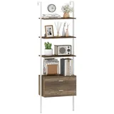 COSTWAY Bücherregal, Leiterregal mit 2 Schubladen, Wandmontage, Metallrahmen grau