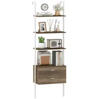 COSTWAY Bücherregal, Leiterregal mit 2 Schubladen, Wandmontage, Metallrahmen grau
